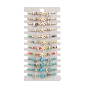 Neues hawaiianisches Stil türkisstilquoise Starfish Conch gewebtes Armband Sommer Beach Surfen handgefertigtes Armband für Frauen Mädchen Schmuck