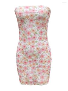 Sıradan Elbiseler Kadınlar Strapless Floral Mini Elbise Y2K Sırtsız Bandeau İnce Fit Yaz Piled Parti Küpe Kıyafetleri