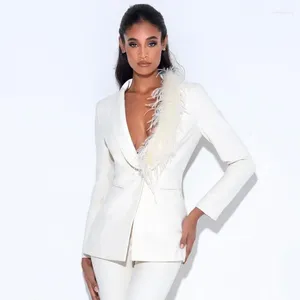 Kvinnors tvåbitar byxor Elegant Set Woman Dress Set för kvinnor 2024 Casual Womens Combi-Pants Pant Suit Chic Suits White