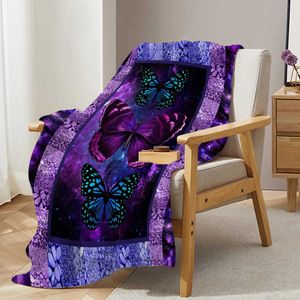 Sängkläder sätter fjäril kast filt lila och blå design för barn vuxna mysig soffa bäddsoffa vardagsrum H240521 61EX