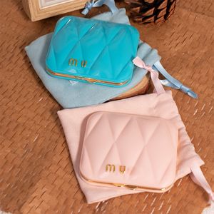 Luxury MM Brand Classic Designer Mirror Double Facettes Square Blue Pink Duo Makeup Mirrors With Dusk Bag Compact Mirrors Make Up Tools
