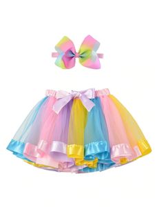 ヘアピン2024 Tutu Skirt Bady Girl Skirts Princess Rainbow Tulle Skirts Girls Clothes Children Clothing Y240522XWYU