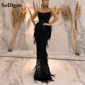 Party Dresses Sodigne Gorgeous Beading Sequined Black Mermaid Prom Feathers Long Women aftonklänningar Formell klänning