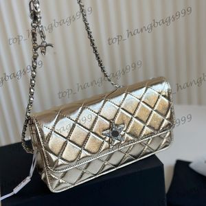 Womens Diamond Star Badge Fanny Pack Woc Bags Classic Flap Quilted Baguette Purse Metal Chains Crossbody Chest Midje Telefonkort Holder Outdoor Pocket 22x12cm