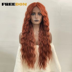 Freedom Synthetic Lace Long Deep Wavy Ombre Blonde Ginger S Black Women Feat耐性コスプレ240513