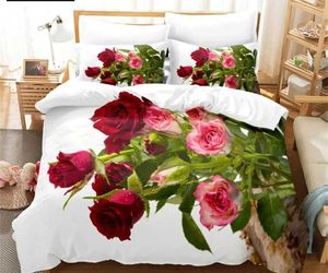 Set di biancheria da letto set di coperture per piumone fiore letto singolo rosa rosa rosa set di trapunti 3d 3pcs con custodia king size matrimonio completo H240521 5i0b