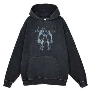 Мужские толстовка толстовок горячие продажи Deftones Skull Черная графическая спечатка с капюшоном мужская толстовка Хип-хопа