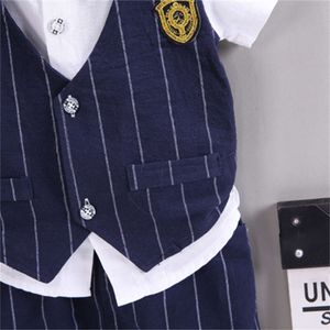 2st Baby Children's Summer Gentleman Style Bowtie Faux Two-Piece Vest Polo Short Sleeve Shorts Set