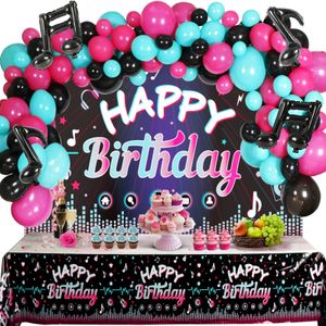 OurWarm 132x Tiktok Music Decorations w/ Happy Birthday Backdrop Tablecloth Notatka Balony Dziewczyny Dekorowanie urodzin 240522