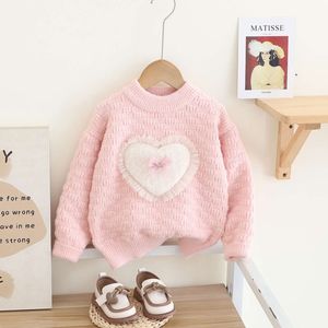 Girls Sweater Mink Veet Love Heart Sweaters For Kids 2023 Fall Winter Children's Thicken Warm Pullover Baby Clothing L2405