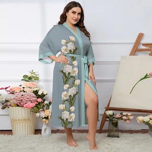 Abbigliamento da casa abito lungo kimono abito da camino primavera estate femmina rayon abbigliamento da sonno stampa notturno di fiori da notte.