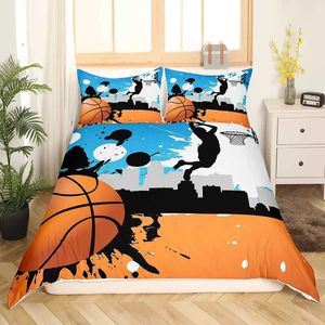 Bedding Sets 3D Basketball Duvet Capa King para meninos adolescentes Fire Fire Sports Water Sports Microfiber Ball Game Quilt com o caso H240521 HVP3