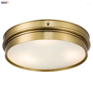 Deckenleuchten iwhd runde Glas Kupfer für Wohnzimmer Schlafzimmer Küche Amerikanische Vintage LED Leuchten Plafondlamp