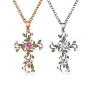Pendant Necklaces Retro Vine Edge Cross Necklace Suitable for Womens Elegant and Fashionable Zircon Edge Necklace Religious Jewelry Gifts d240531
