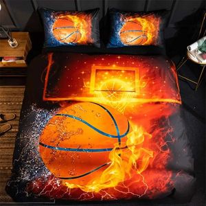 Bedding Sets 3D Basketball Duvet Cover King para meninos adolescentes filhos Fire Water Sports Conjunto de esportes Microfiber Ball Game With Caso H240521 GBEL