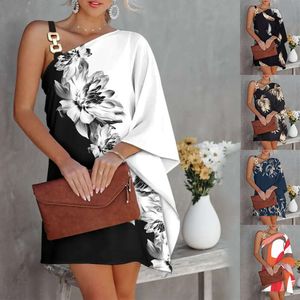 Summer women's print sexy slant neck off the shoulder dress Urban Sexy Dresses Lotus leaf feather pattern Clothing 57b ab3