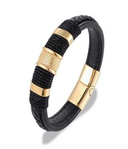 Multilayer geflochtenes echtes Lederarmband Titan aus Edelstahl Magnetischen Schnallen Armband Menbrrazelett Schmuck Q07195392512