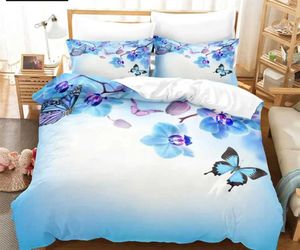 Bedding Sets Blue Butterfly Duvet Capa Conjunto King Rainha Twin Size de casal de casal solteiro Single 3D Quilt Pink com 2 casos H240521 L1KV