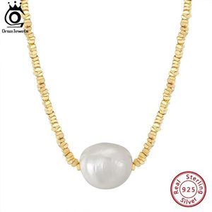 Подвесные ожерелья Orsa Jewels Аутентичное колье из цепочки с золотыми блоками с 11 мм с натуральным пресноводным жемчугом