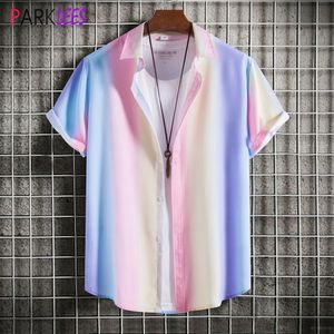 Stlylish Gradient Color Mens Hawaiian Shirt Kort ärm Casual Button Down Beach Wear Shirt Skjorta Casual Aloha Party Holiday Clothing 240522