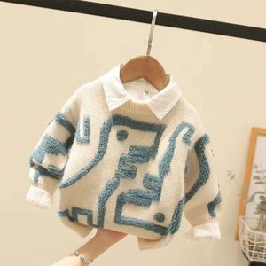 Clothing Boys' 2022 Autumn and Winter Children's Mink Fur Pullover One-Piece Sweater Fashionable Top L2405