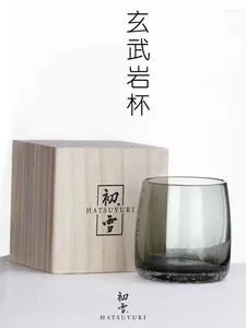 Weingläser 310 ml Rauchgrau Basalt Whisky Japanischer Stil Hatsuyuki Kristallbecher mit Holzbox Whisky Becher Sake Schüssel Schnupfen