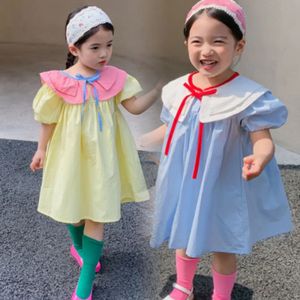 Kinderkleidung Preppy Kleid Sommerpuppenkragen Mädchen Süßes Prinzessin Kleid für Mädchen 3-8 Jahre alte Studenten Kinderkleidung 240520