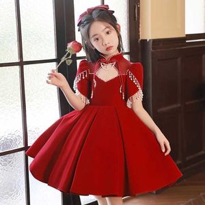 Sukienki chrzestne Elegancka dziewczyna Red Princess Ball sukienki dla dzieci