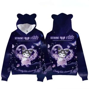 Miniso Hot Boys Girls Anime Kawaii Cartoon Kuromi Cat Ear Pullover Hooded Sweatshirt för vuxna och barn Barngåvor L2405 L2405