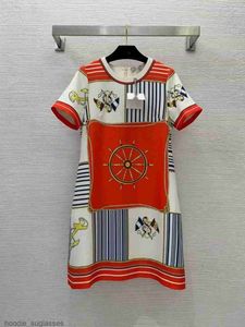 2024 New Designer Women's Dress Fashion Boat Anchor Wheel Pattern Hidden Danger Flat Waist Wrap Dress