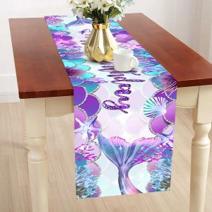 Little Mermaid Theme Party Table Runner Happy Birthday Party Decor Kids Girl Mermaid 1st Birthday Party Supplies Baby Shower