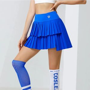 Frauen hohe Taille Doppelschicht pleite Rock Sport Golf Tennis Röcke Fitness Fitness Running Yoga Soft Short Athletic Workout Skort 240522