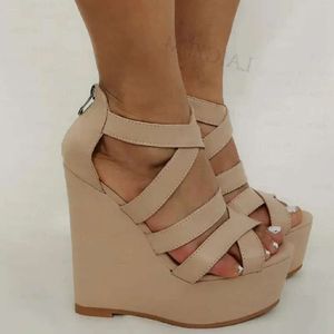 Sandaler Back Zip Wedges Women Platform Up Pumpar Höjd Öka damskor Kvinna Big Size 41 43 45 A7C