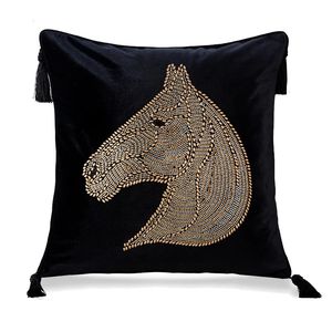 Beaded Horse Head Cushion Cover Velvet Pillow fodral med tofsar soffa dekoration hem dekor mode 45x45 cm 240521