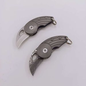 Alloy Damascus Titanium Handle Key Outdoor Self-Defense Folding Opening Knife 2D087b