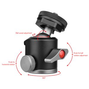 Andoer Ball Head 2 arada 1 360 ° Ball Head Soğuk Ayakkabı Montajı Mini Balo Kafası 1/4 Vida Montajı Telefon Tutucu Tripod Mikrofon