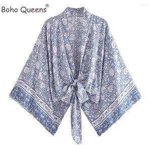 Boho Queens Porcelana Floral Beach Kimono Short Srabe Women Fashion Batwing Rleeves Rayon Bohemian Bikini Cover Ups Beachwear