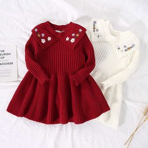 Girls Spring 2023 New Flow Flower Embroidery Baby Reboywear Warm Knit Pullover for 1-7 year girl spefts l2405
