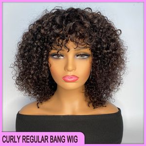 180% Density Grade 12A High Quality Peruvian Indian Brazilian Black 100% Raw Virgin Remy Human Hair Jerry Curly Regular Bang Wig 10 Inch