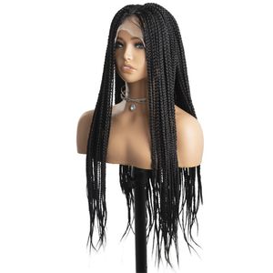 36 Inch Three Shares Braided Lace Wig 100% Hand Weaving Synthetic Long Wig For Women Afro Jumbo Braided Large Lace Baby Hair Wig