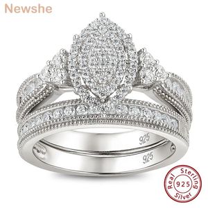 Sie Halo Aaaaa CZ Marquise Cluster Vintage Hochzeit Verlobungsring Set 925 Sterling Silberringe für Frauen Brautschmuck 240514