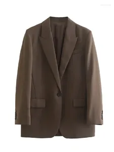 Ternos femininos Moda feminina Moda com bolsos marrom um botão único blazer vintage entalhado no pescoço mangas compridas roupas chiques ladras