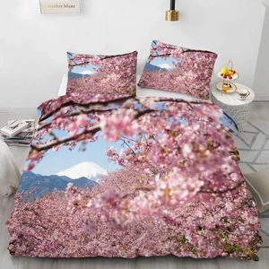 Bedding Sets Japanese Duvet Capa Conjunto de Sakura Flores da Árvore Cherry Blossoms Spring Tema Art Decor 3 Piece com 2 shams H240521 C6ET