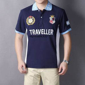 polo shirt men Polo shirt men's short sleeved lapel traveler casual contrasting color pure cotton embroidery Argentine Swiss Pampas Eagle