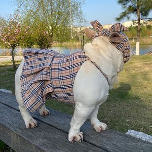 Classic Plaid Pattern Dog Apparel Designer Dog Dresses with Headband Summer Cat Princess Suspender Costume Cotton Soft Dog Christmas Outfit for Small Dogs S Y87