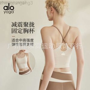 Designer Yoga Aloe Yoga Suit Integrated Chest Cushion Running Breathable Gathering Thin Strap Cross Back Fitness Tank Top Sports Bra