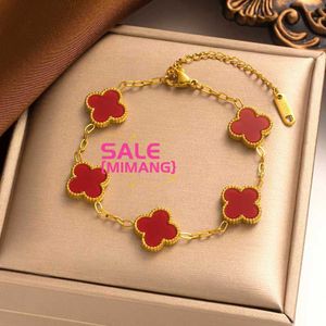 Originale 1to1 van c-a tiktok online rosso stesso stile a quattro foglia bracciale femmina lussuoso elegante grado di alta grado di alta grado con manuale Flower Handwear Qixi 21Ck