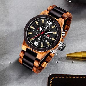 Avanadores de pulso Grandes homens assistem a madeira de luxo de luxo cronógrafo wristwatch quartz calendário calendário relógio masculino 2021 wach homem wha 225s