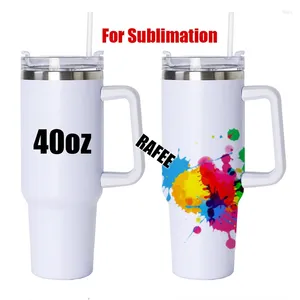 Canecas 40 oz de sublimação em branco Tumblers Manuseie o café aço inoxidável xícaras térmicas de 40 onças de viagem isoladas Drinkwares em massa por atacado