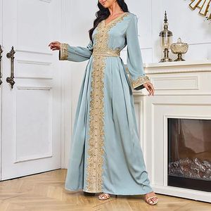 Этническая одежда Kaftan платья женщинам абая Дубай роскошная вышивка элегантная мусульманская мусульманская рукав